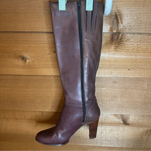 Vintage Brazilian leather Knee High Brown Heeled Boot buckle Classic west zip - Picture 3 of 9